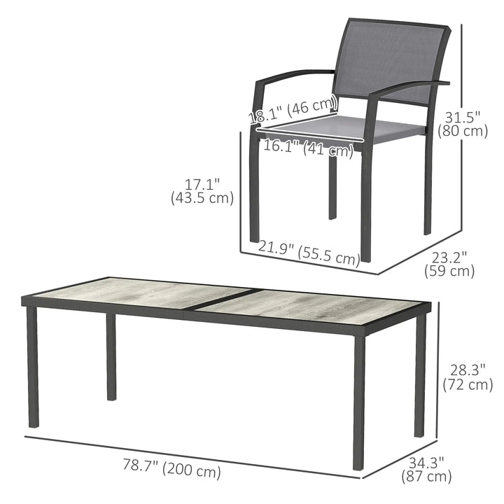 9pc 8-Seat Steel Outdoor Dining Set w Composite Tabletop, 8 Stackable Chairs for Garden Patio, Grey