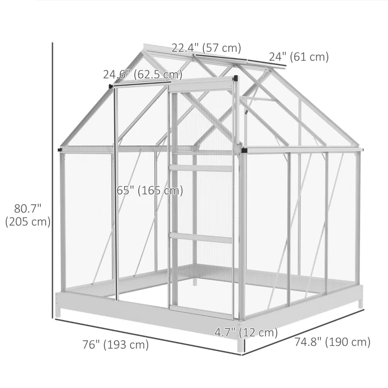6' x 6' Walk-in Aluminum Polycarbonate Greenhouse for Outdoor Backyard Garden, Grey