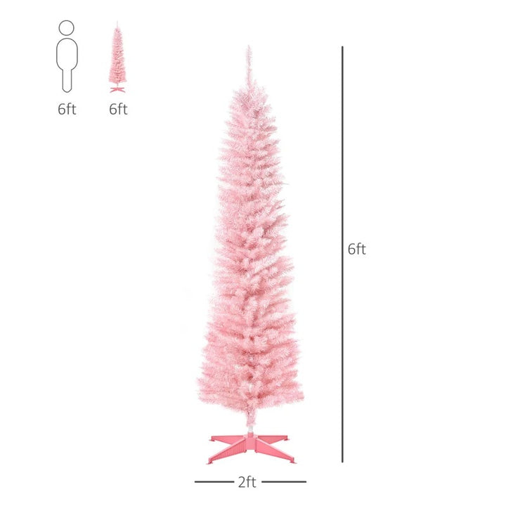 NEW 6ft 390-Tip Unlit Slim Pencil Artificial Christmas Holiday Xmas Tree Decor w Base, Lt Pink
