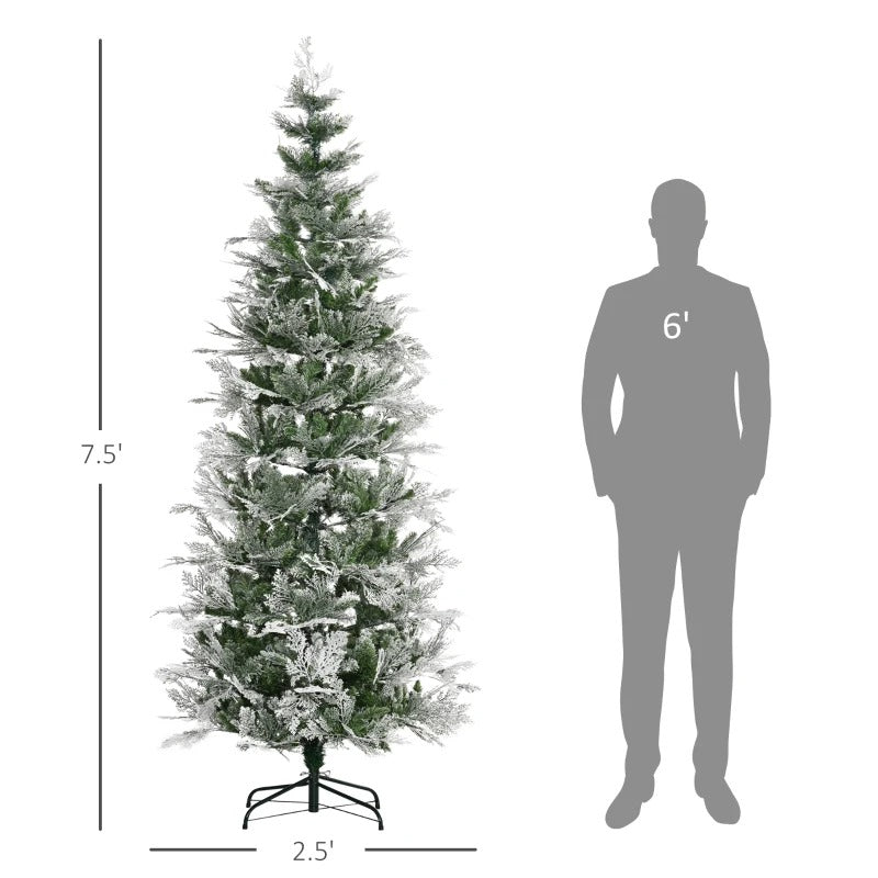 7.5ft 880-Tip Unlit Frosted Realistic Christmas Holiday Xmas Tree, Cypress Branches, Snow Green