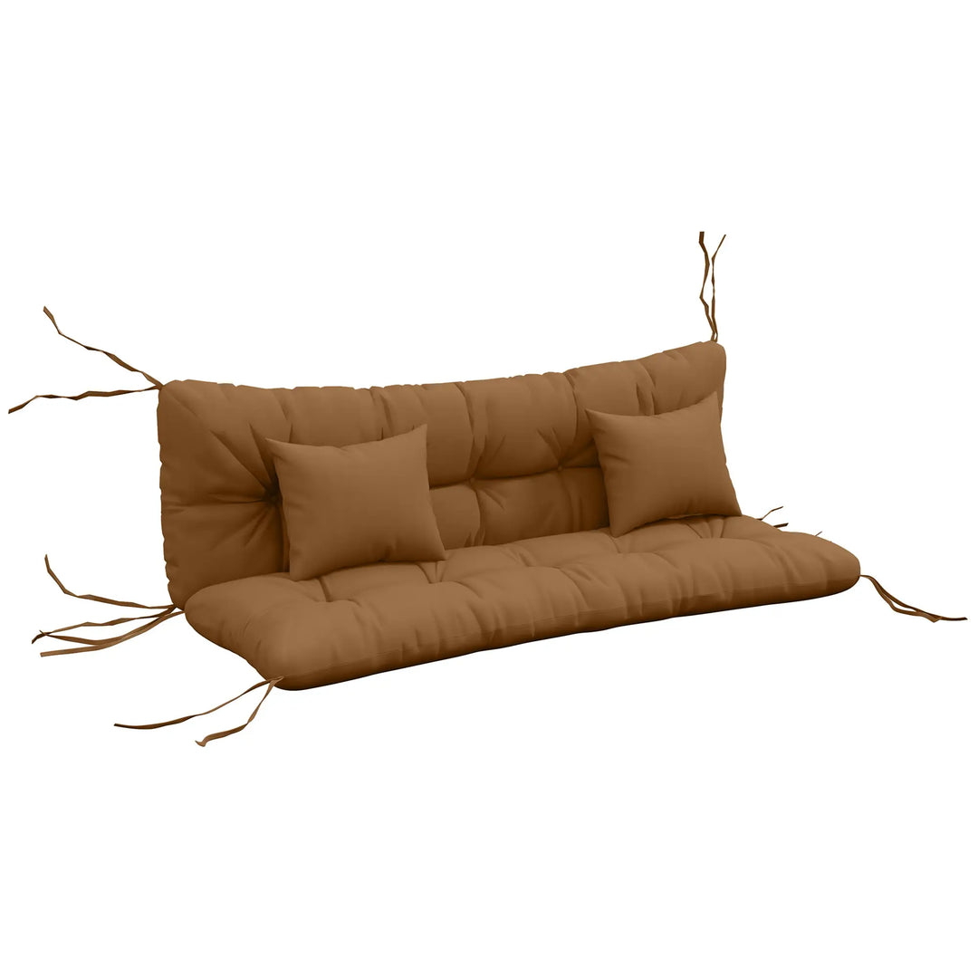 4pc 60" Cushion Set Replacement w Pillows, Bench Swing Glider Seat Outdoor Patio Garden, Tan Brown