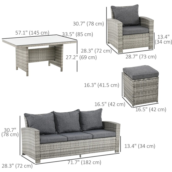6pc 7-seat Premium PE Rattan Wicker Outdoor Dining Table Patio Furniture Set w Cushions, Mixed Grey