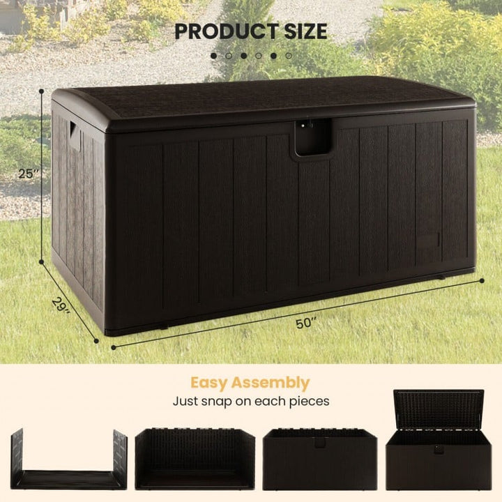 50" 130 Gal Plastic All Weather Deck Box w Lockable Lid, Storage Container Outdoor Patio, Brown