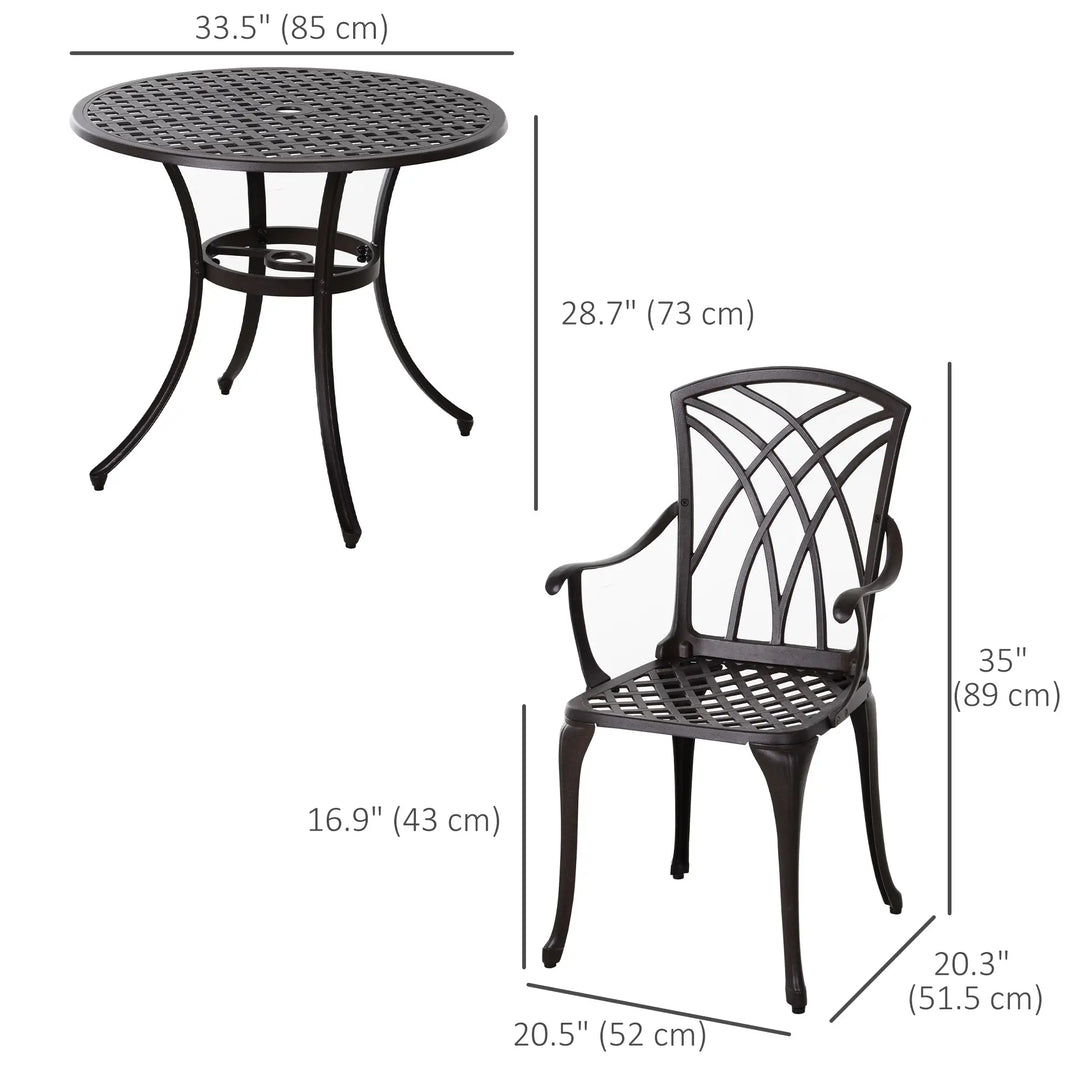 5pc Modern Cast Aluminum Round Bistro Table & Chair Outdoor Dining Set for Garden Patio, Dark Brown