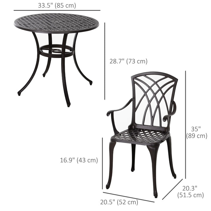 5pc Modern Cast Aluminum Round Bistro Table & Chair Outdoor Dining Set for Garden Patio, Dark Brown