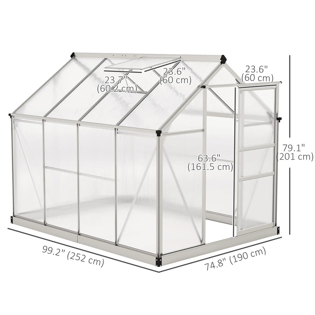 8' x 6' x 6.6' Walk-in Aluminum PC Hard Sided Greenhouse w Foundation for Outdoor Plants Gardening
