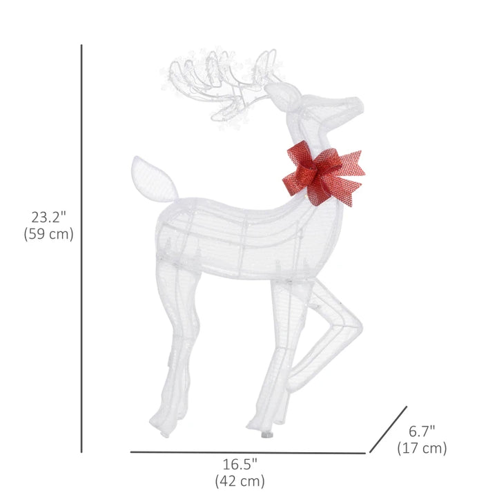 2ft Cute Outdoor Holiday Christmas Light-Up Lawn Decoration Steel, 61 Lights, White Reindeer