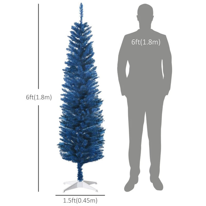 6ft 360-Tip Slim Pencil Unlit Artificial Christmas Holiday Tree w Base, Xmas Decor, Deep Blue