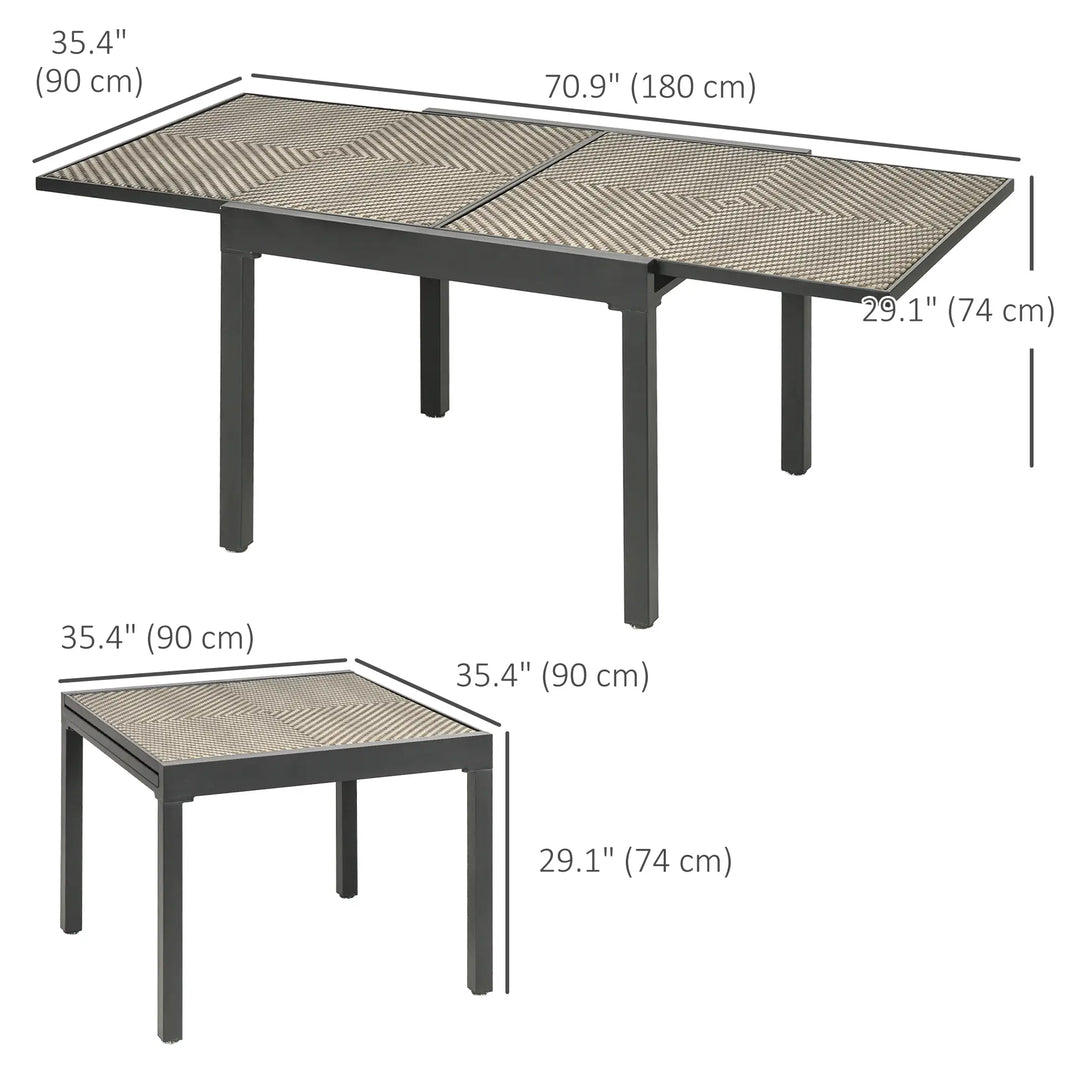 35-71" Extendable Space-Saving Outdoor Dining Patio Table w Rattan Top for 4-8, Grey, Brown, Black