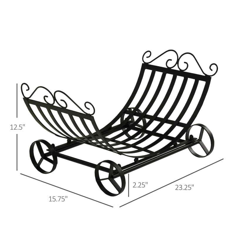 Stylish 23" Firewood Log Rack Curved Fireplace Holder Storage w/ Scrolls Outdoor Indoor - Black