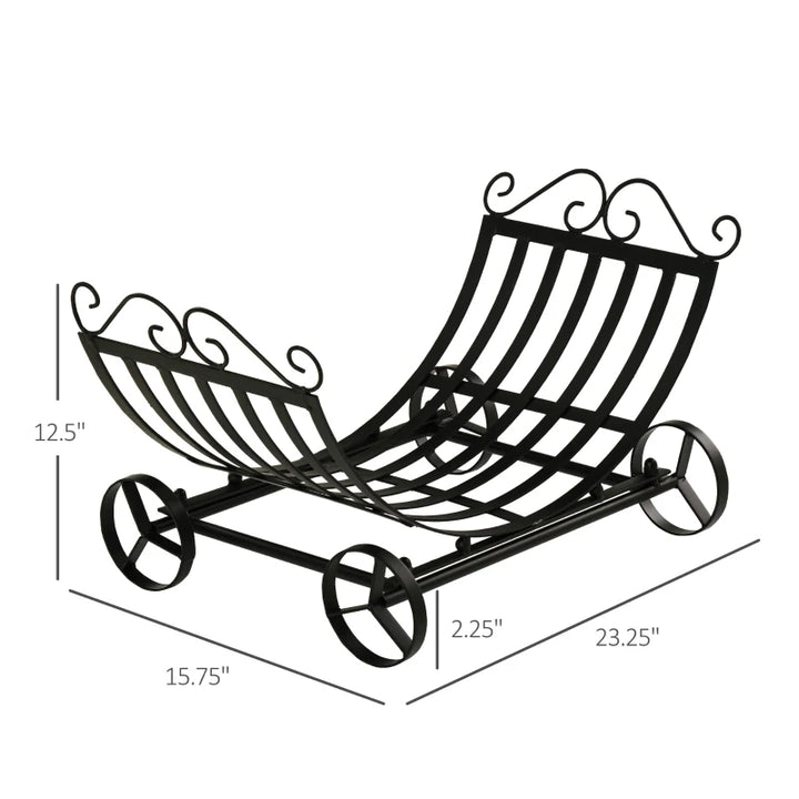 Stylish 23" Firewood Log Rack Curved Fireplace Holder Storage w/ Scrolls Outdoor Indoor - Black