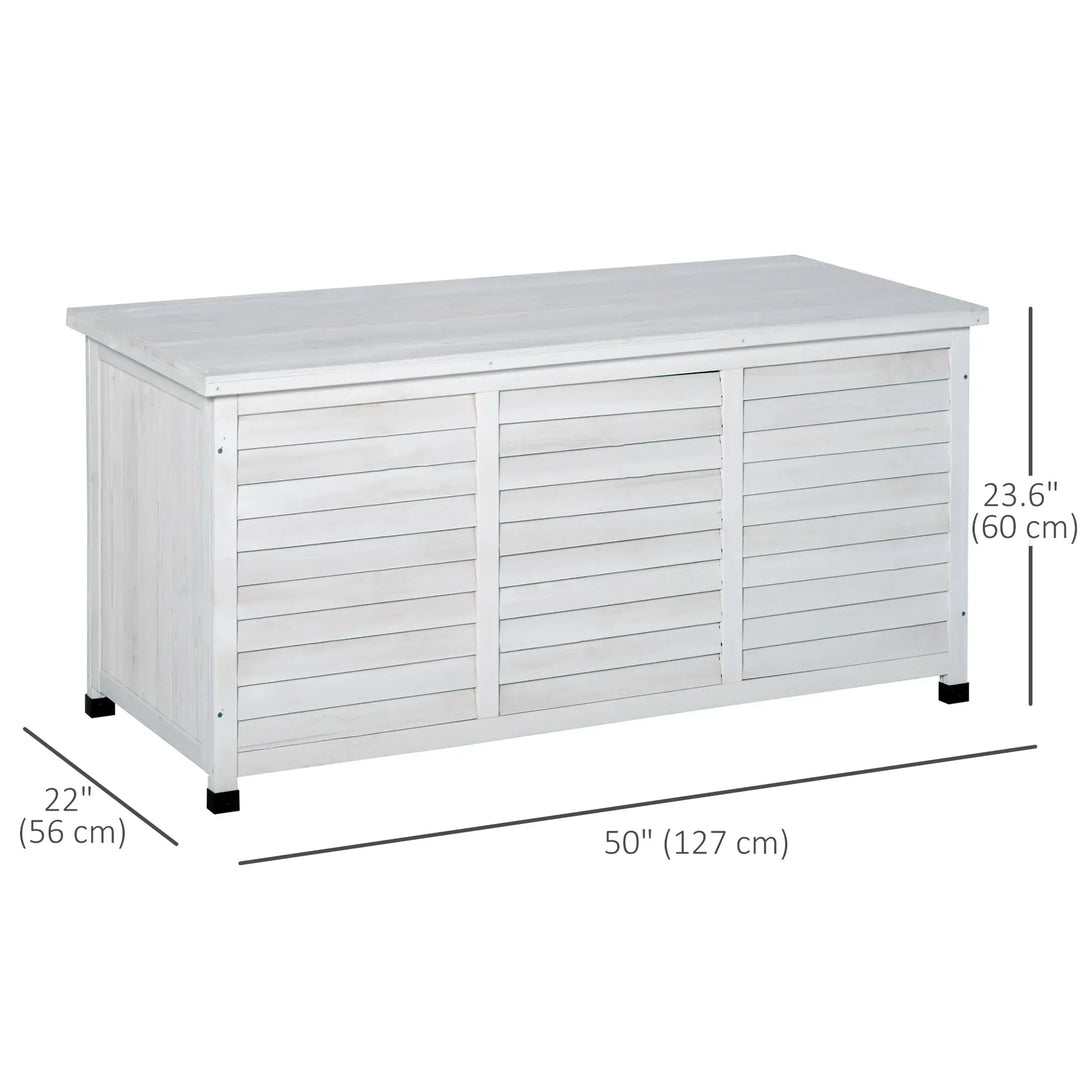 50" 75 Gal Fir Wood Deck Box Storage Bin Container for Cushions Tools Outdoor Patio, White Stain