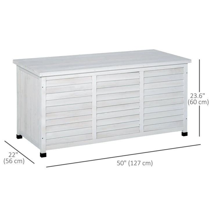 50" 75 Gal Fir Wood Deck Box Storage Bin Container for Cushions Tools Outdoor Patio, White Stain