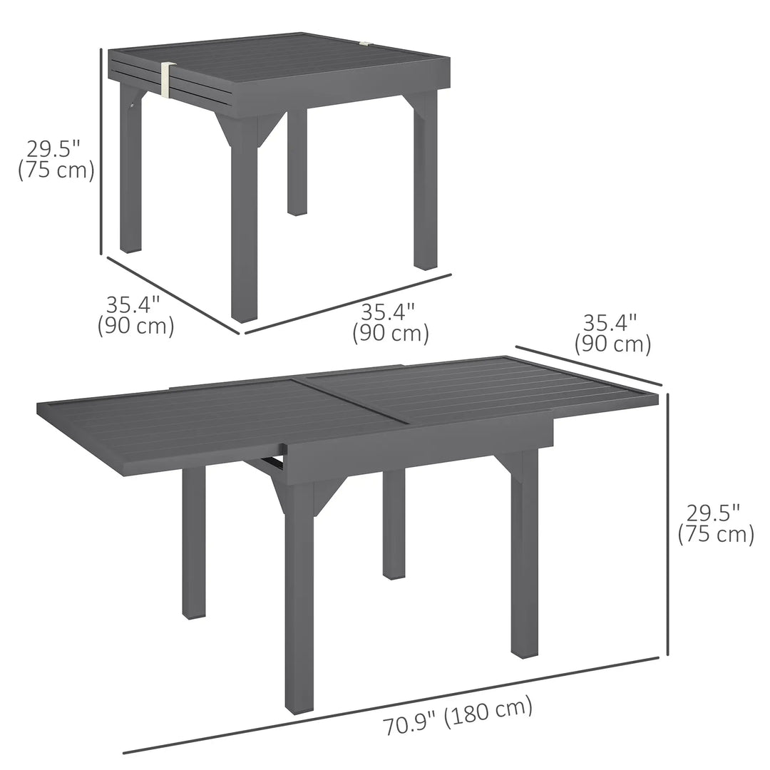 35-71" Extendable Space-Saving Aluminum-Steel Outdoor Dining Patio Table for 4-6, Garden Deck, Grey