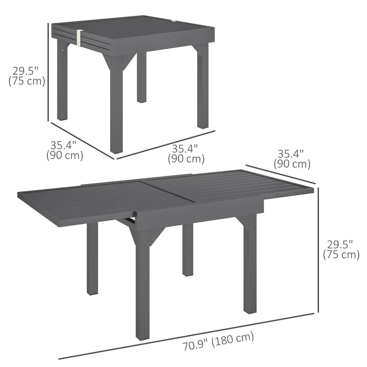 35-71" Extendable Space-Saving Aluminum-Steel Outdoor Dining Patio Table for 4-6, Garden Deck, Grey
