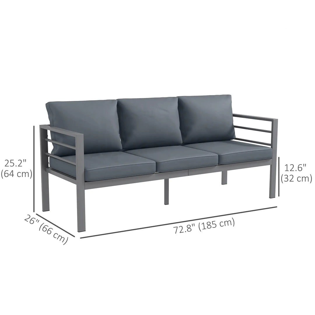 3-Seat Aluminum Conversation Sofa Couch w Armrests Cushions for Deck Balcony Outdoor Patio, Lt Grey