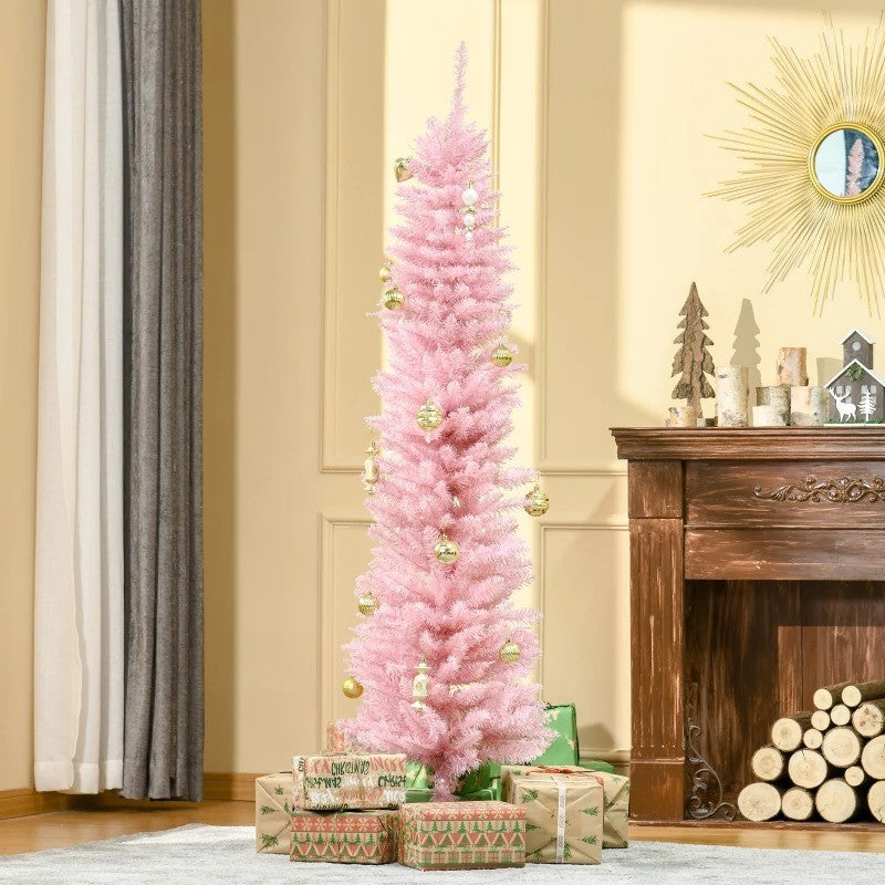 NEW 6ft 390-Tip Unlit Slim Pencil Artificial Christmas Holiday Xmas Tree Decor w Base, Lt Pink