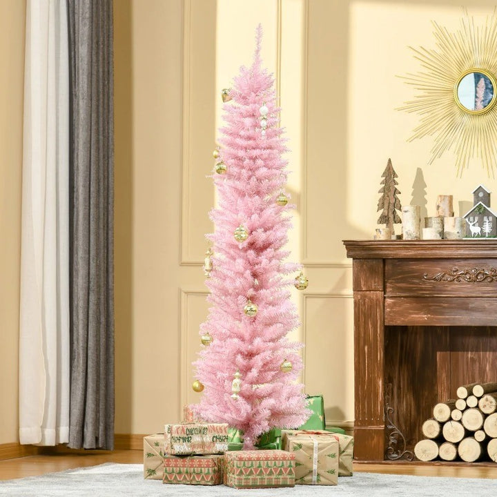 NEW 6ft 390-Tip Unlit Slim Pencil Artificial Christmas Holiday Xmas Tree Decor w Base, Lt Pink