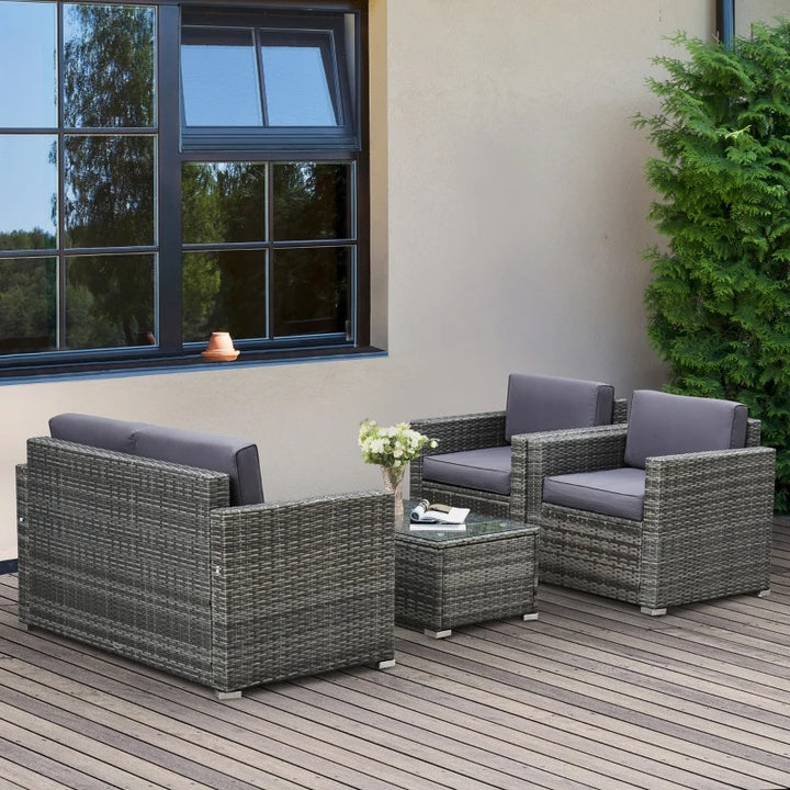 4pc PE Rattan Wicker Conversation Furniture Set, Armchairs, Cushions, Outdoor Patio, Mixed Grey