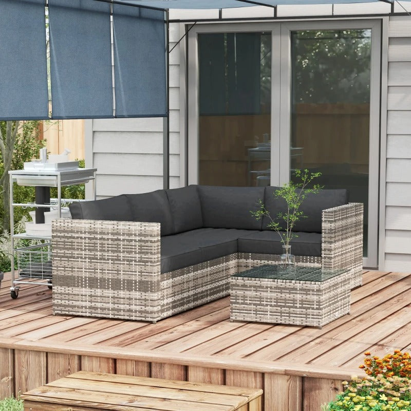 3pc PE Rattan Wicker L-Shape Sectional Conversation Sofa Set w/ Cushions Outdoor Patio – Grey