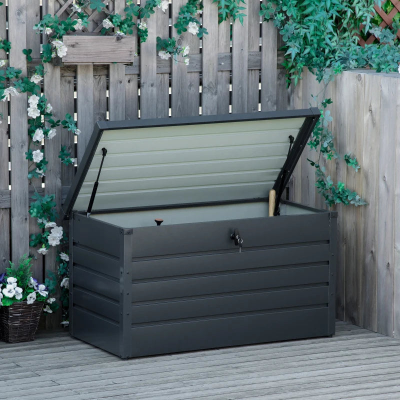 47" Lg Galv Steel Storage Bin Deck Box w Lock for Cushions Toys Yard Tools, Outdoor Patio, Grey