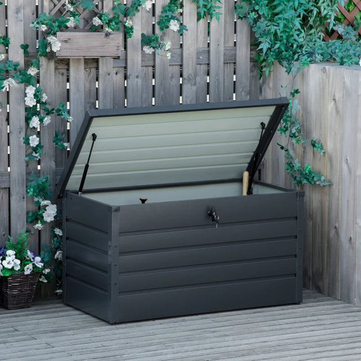 47" Lg Galv Steel Storage Bin Deck Box w Lock for Cushions Toys Yard Tools, Outdoor Patio, Grey
