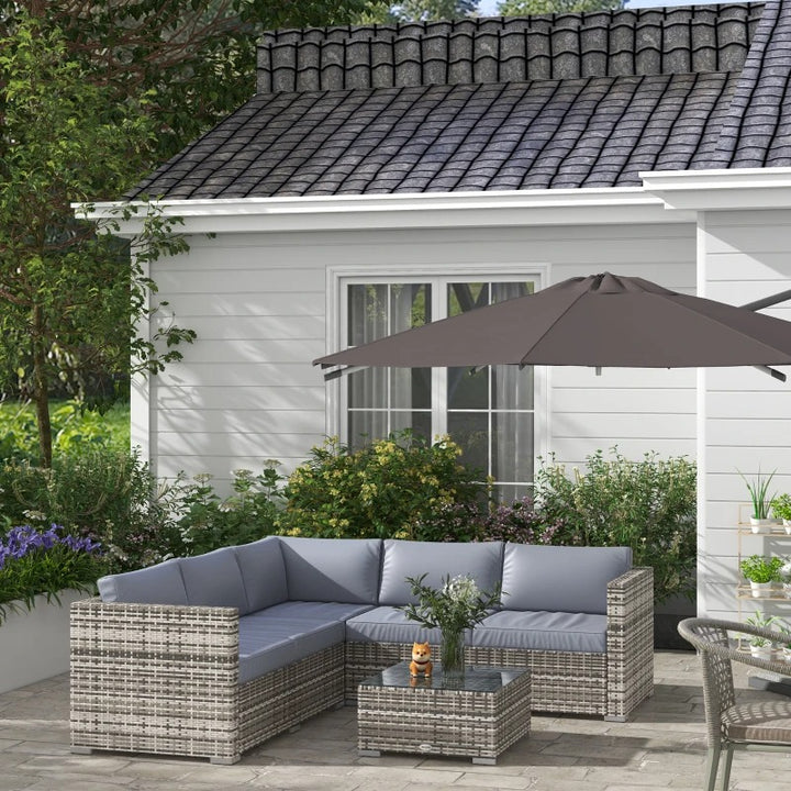4pc L-Shape PE Rattan Wicker Corner Sectional Patio Furniture Set w/ Cushions for Garden - Grey