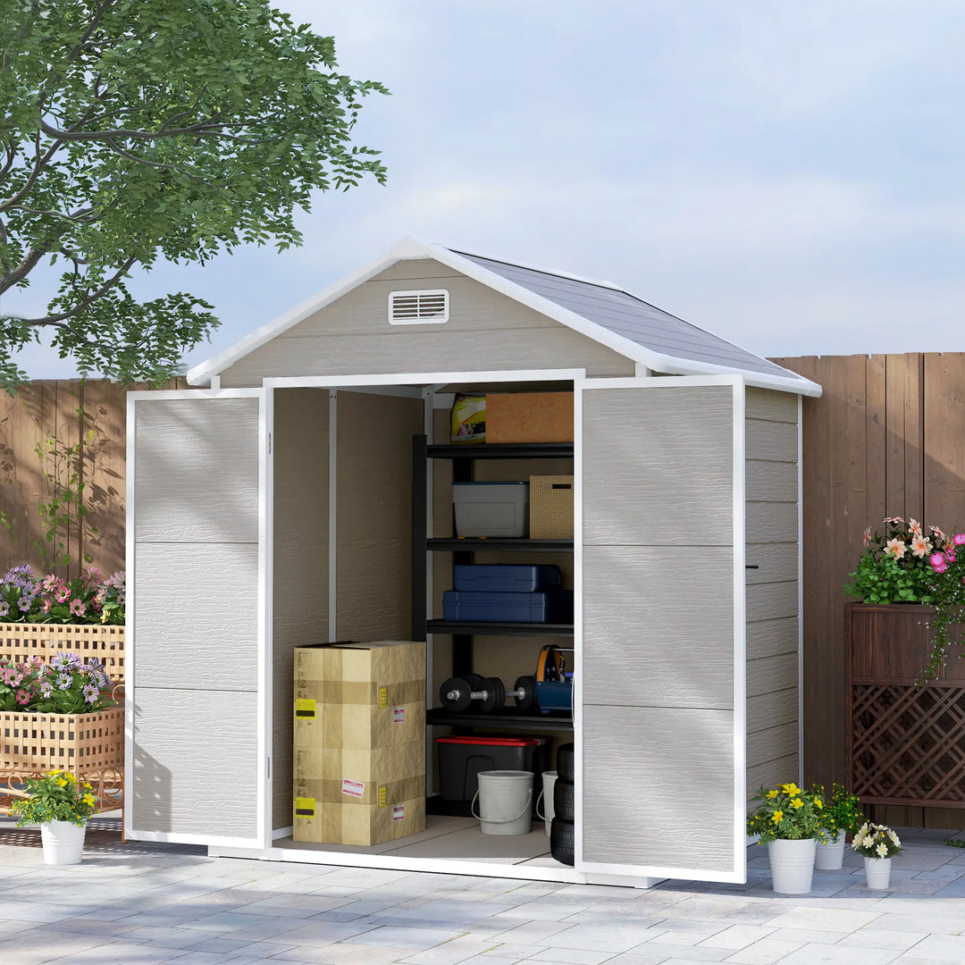 6' x 5' Resin PP Plastic Aluminum Outdoor Tool Storage Garden Shed w 2 Swing Doors, 1 Window, Grey