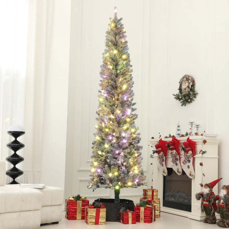 NEW 9ft 895-Tip Prelit Flocked Pencil Artificial Tree, 170 Lights, Remote, Christmas Holiday Green