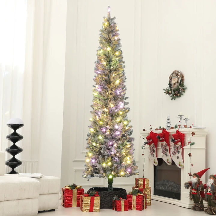 NEW 9ft 895-Tip Prelit Flocked Pencil Artificial Tree, 170 Lights, Remote, Christmas Holiday Green