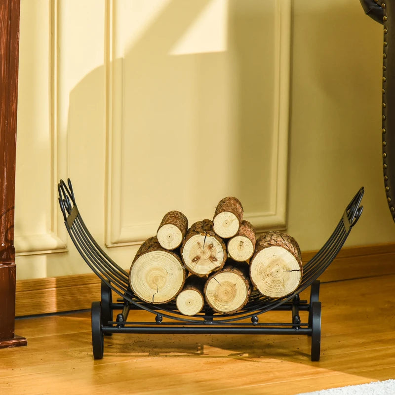 Stylish 23" Firewood Log Rack Curved Fireplace Holder Storage w/ Scrolls Outdoor Indoor - Black