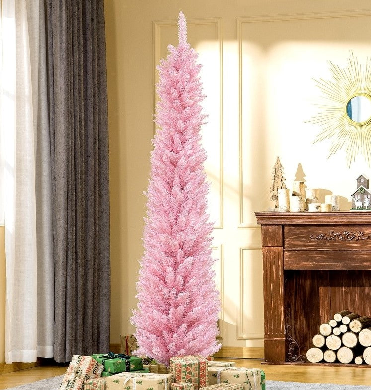 NEW 7ft 499-Tip Unlit Slim Pencil Artificial Christmas Holiday Xmas Tree Decor w Base, Pink