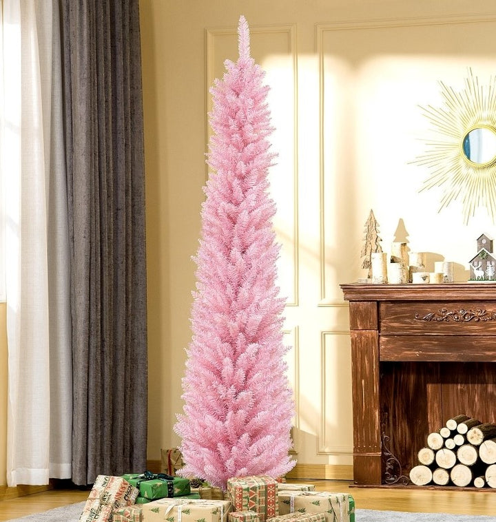 NEW 7ft 499-Tip Unlit Slim Pencil Artificial Christmas Holiday Xmas Tree Decor w Base, Pink