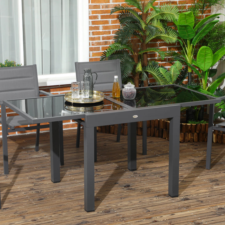 31-63" Extendable Space-Saving Aluminum Outdoor Dining Patio Table w Black Glass Top for 4-6, Black