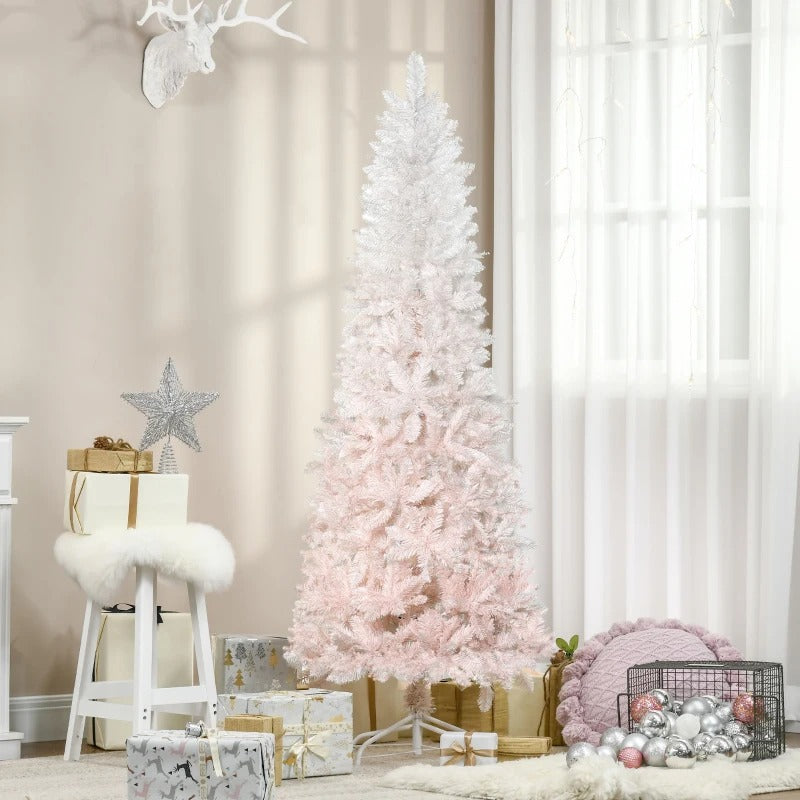 6ft 406-Tip Unlit Pencil Ombre Artificial Holiday Christmas Tree w Base, Pink & White Gradient