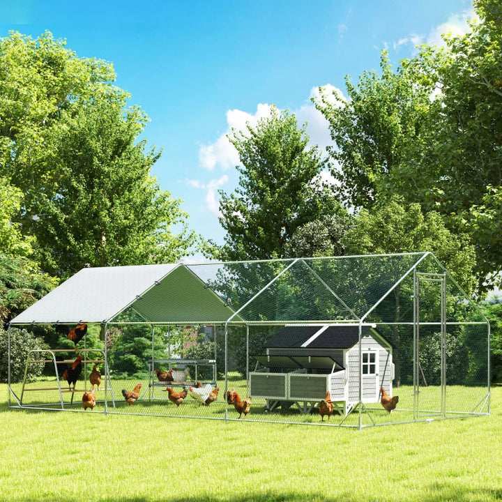 19.7' x 9.8' x 6.4' Galv Steel Chicken Run Outdoor Coop Cage Fence Shelter w Nest Box, Roosting Bar