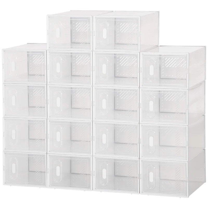 18 Cube Stackable Modular Shoe Rack Home Storage Organizer Shelf Cabinet w Doors, Clear & White
