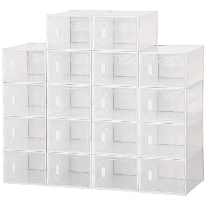 18 Cube Stackable Modular Shoe Rack Home Storage Organizer Shelf Cabinet w Doors, Clear & White
