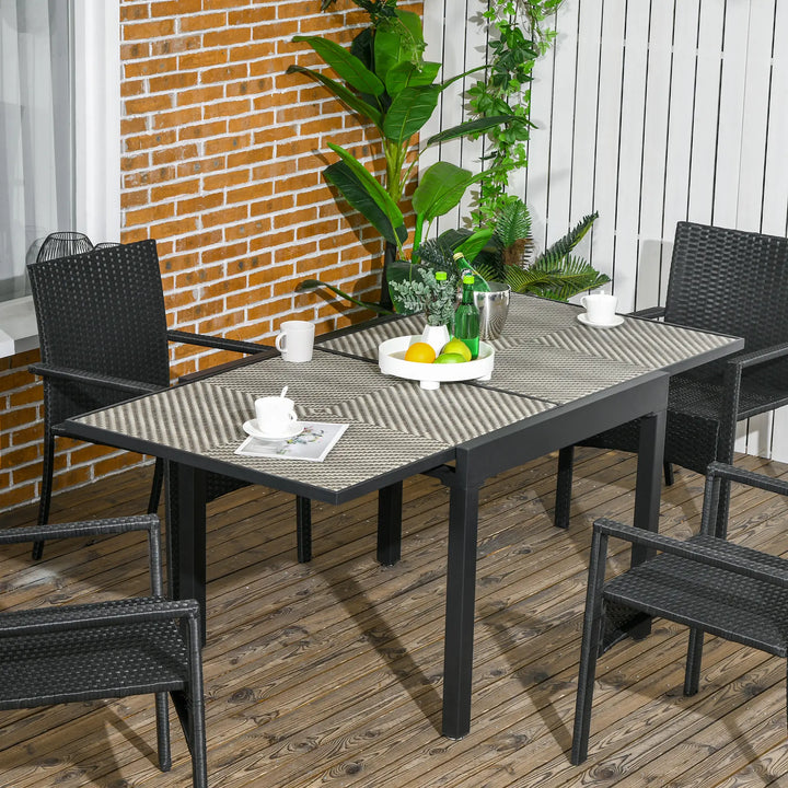 35-71" Extendable Space-Saving Outdoor Dining Patio Table w Rattan Top for 4-8, Grey, Brown, Black
