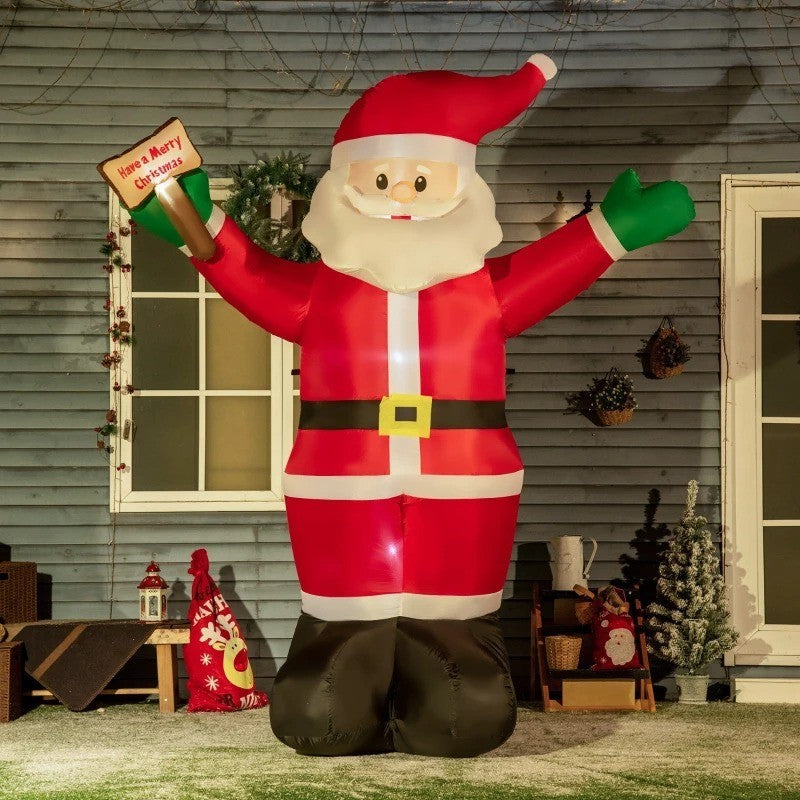 8ft Inflatable LED Holiday Christmas Outdoor Blow Up Decoration, Waving Santa, Merry Xmas Sign