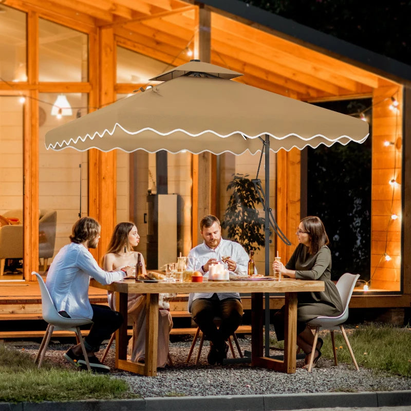 brown square patio umbrella with lights 8ft Square Offset LED Umbrella Canopy w Solar Light, Weights, Base, Ou –  Fab Finds Online