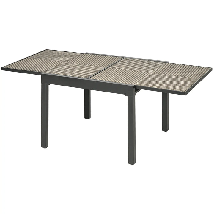 35-71" Extendable Space-Saving Outdoor Dining Patio Table w Rattan Top for 4-8, Grey, Brown, Black