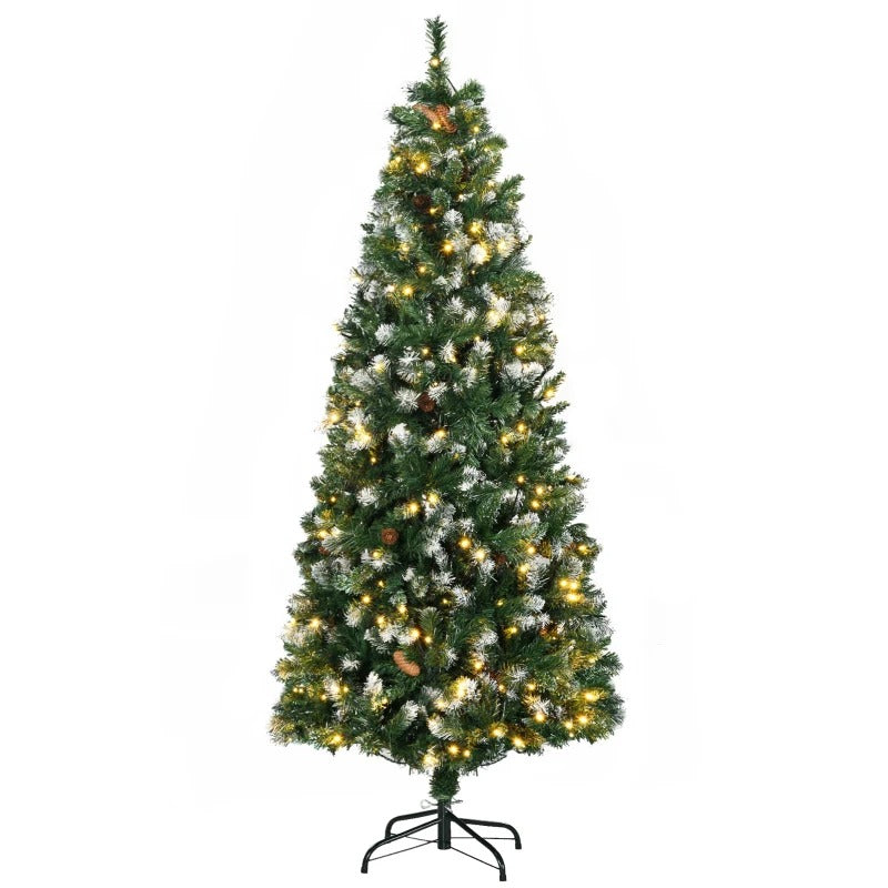 6ft 703-Tip Pre-lit Realistic Artificial Christmas Holiday Tree, Pine Cones 250 LEDs Snow Green