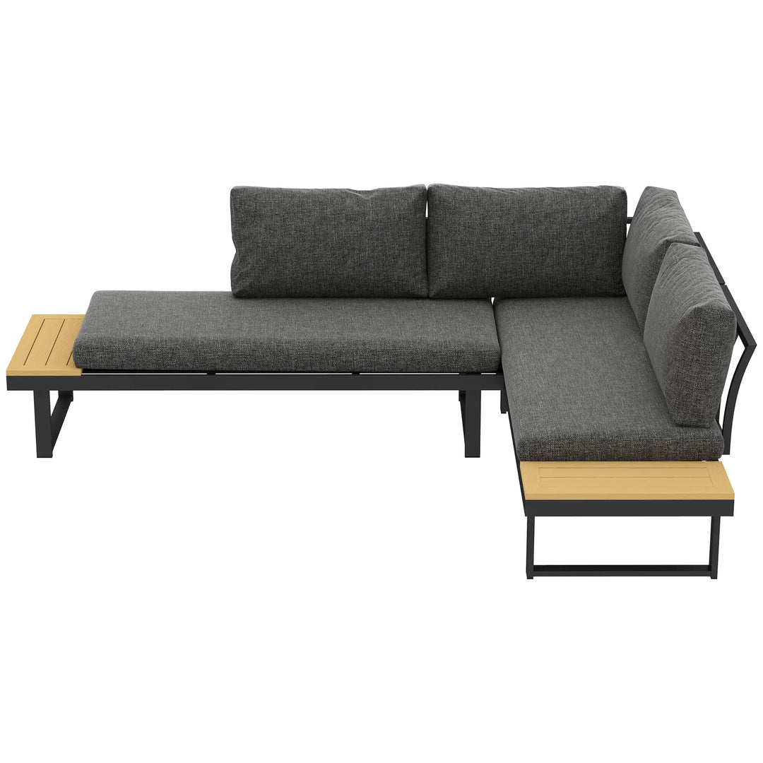 3pc Modular Aluminum Sectional Conversation Love Seat Sofa Set w Cushions Table Outdoor Patio, Grey