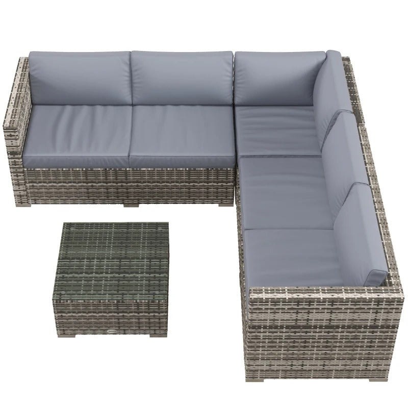 4pc L-Shape PE Rattan Wicker Corner Sectional Patio Furniture Set w/ Cushions for Garden - Grey