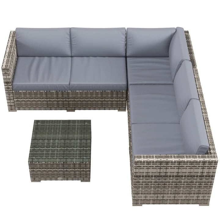 4pc L-Shape PE Rattan Wicker Corner Sectional Patio Furniture Set w/ Cushions for Garden - Grey