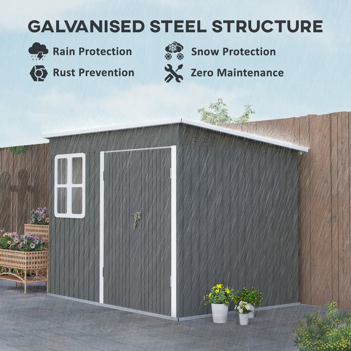 8.5' x 6' Galv Steel Metal Outdoor Storage Shed Garden Organizer w Swing Doors, Window - Dark Grey