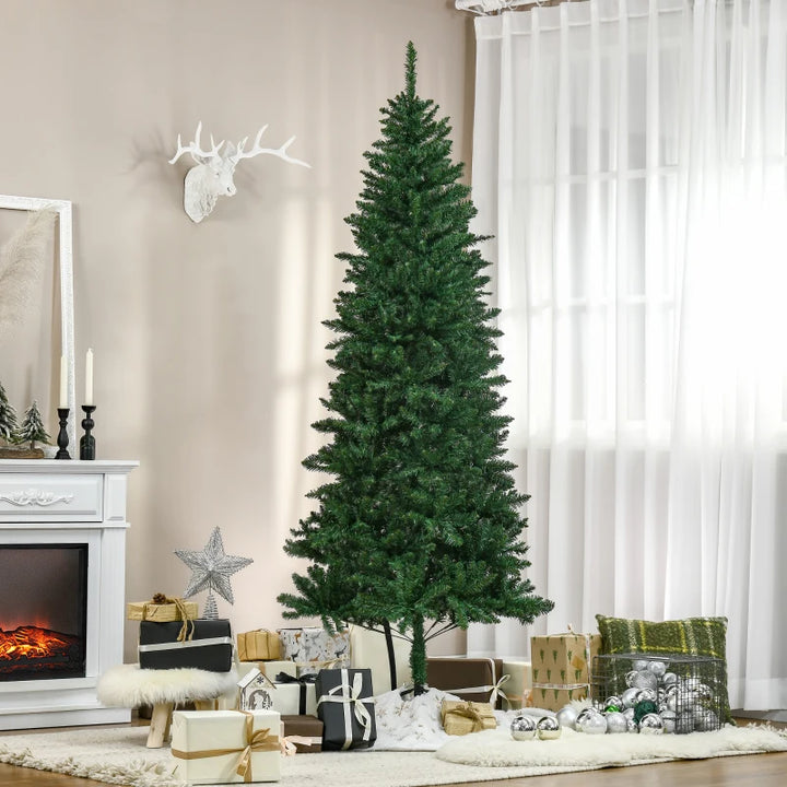 NEW 7ft 865-Tip Unlit Slim Artificial Traditional Christmas Holiday Xmas Tree Decor w Base, Green