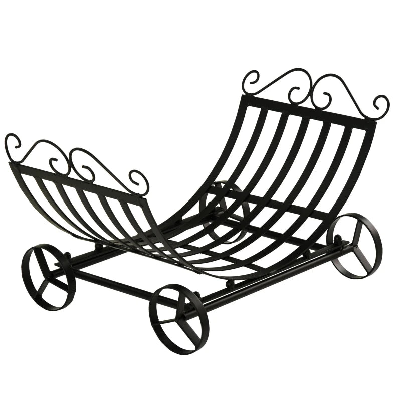 Stylish 23" Firewood Log Rack Curved Fireplace Holder Storage w/ Scrolls Outdoor Indoor - Black