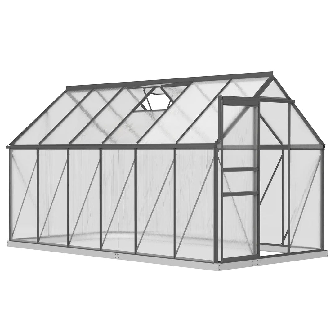 12' x 6' x 6.5' Walk-in Grey Aluminum PC Hard Side Greenhouse w Foundation Outdoor Plants Gardening